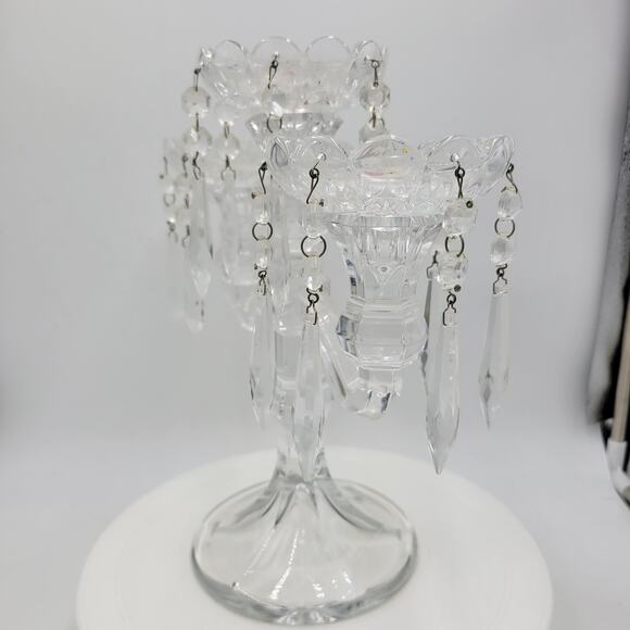 VINTAGE 3 Candle Crystal‎ Candelabra 11" Tall Bohemian Pendant Drops Fluted Base - Picture 11 of 16